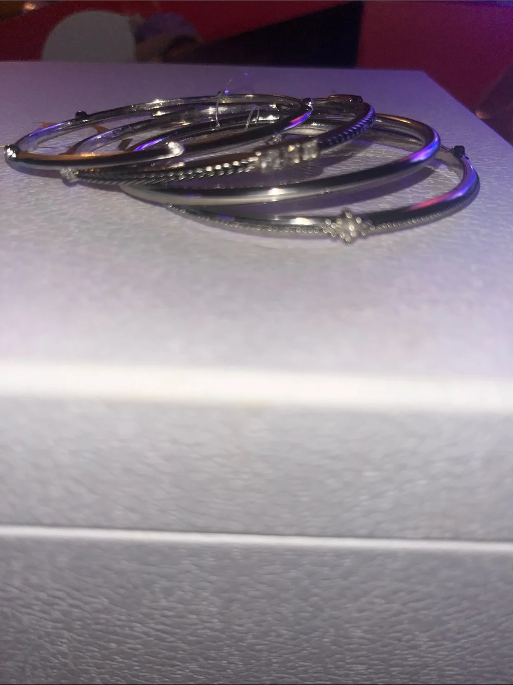 New! Silver and Crystal/Rhinestone Stackable Bangle Bracelet Set -4